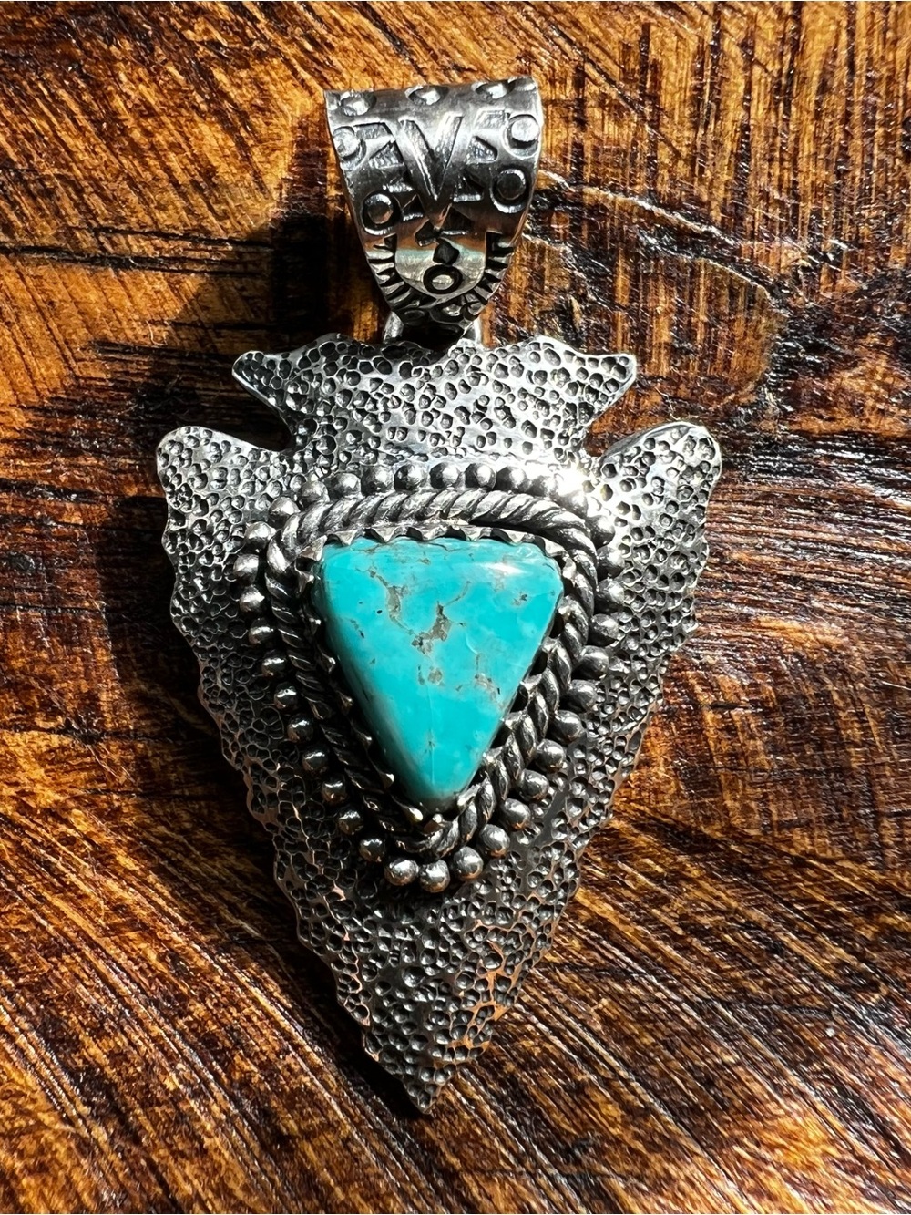 Sterling Silver Kingman Turquoise Arrowhead Pendant Southwestern